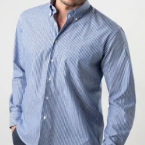 Croft & barrow oxford preppy white blue pin stripes casual dress shirt size M